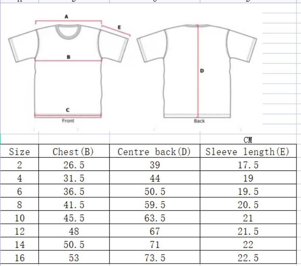 T Shirt Sizing Chart